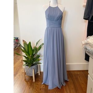 Amsale Slate Blue Halter Style Chiffon Gown
